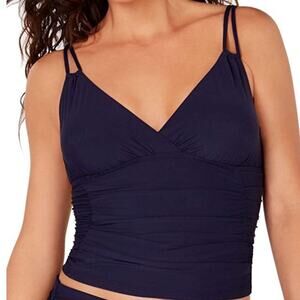 Calvin Klein Women's Solid Black Adjustable Strap Ruched Tankini Swim Top sz M